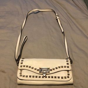 Crossbody or Clutch White Studded Handbag